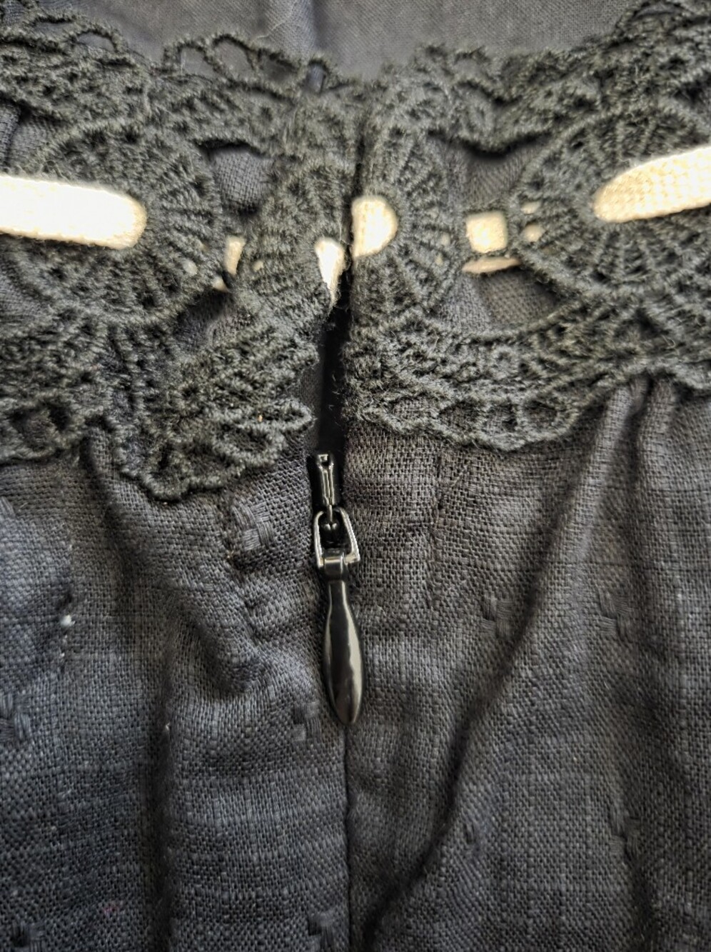NWT- Anne Klein Lace Detail Cotton Tie Belt Stitching Accents Maxi Dress-Size 14 - Picture 16 of 16